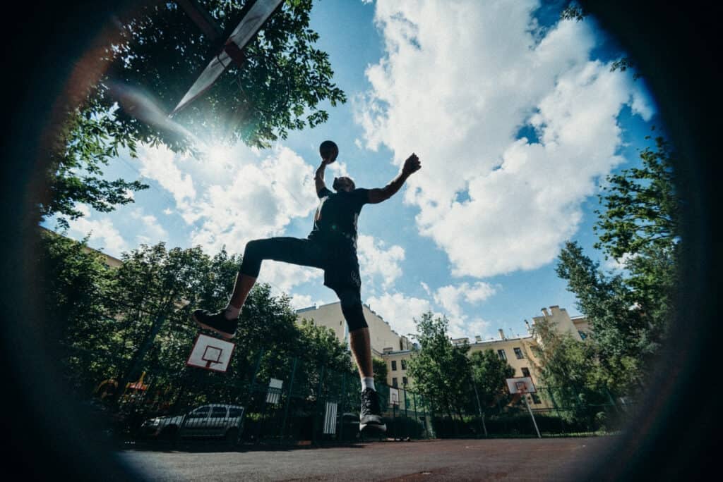 basketball player shooting layup