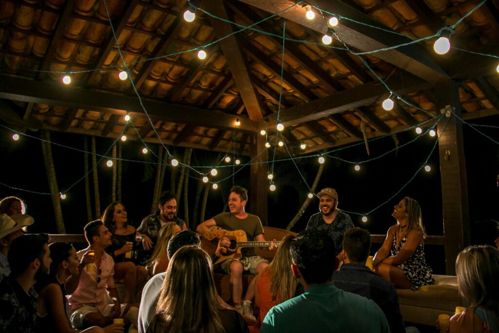 friends singing outdoors