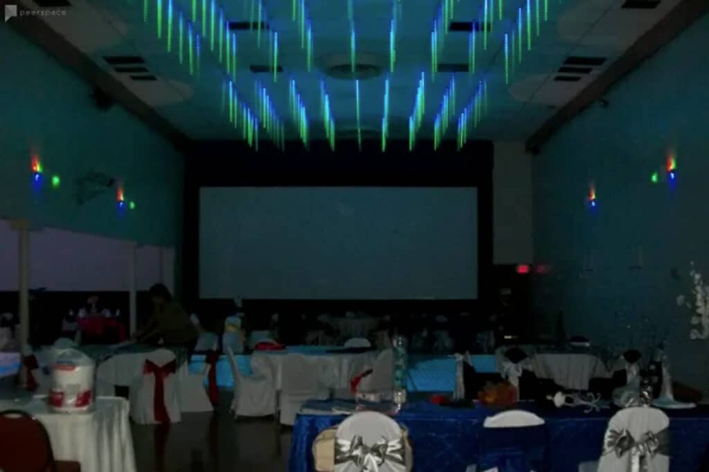 Neon Lit Event Space with Dance Floor & Projector
