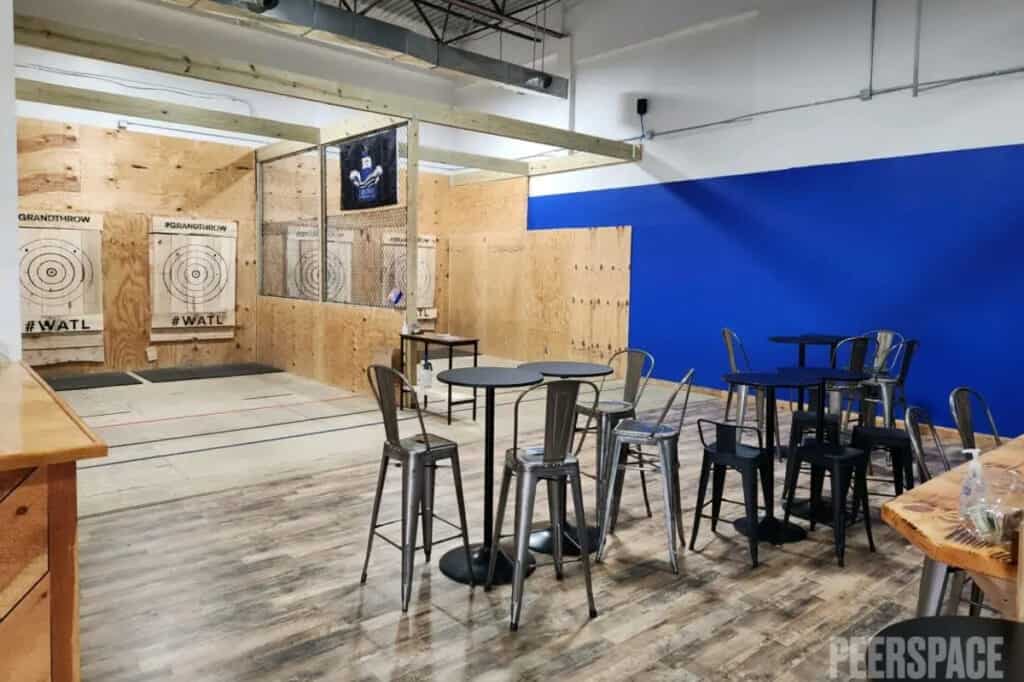 Axe throwing venue with high ceilings