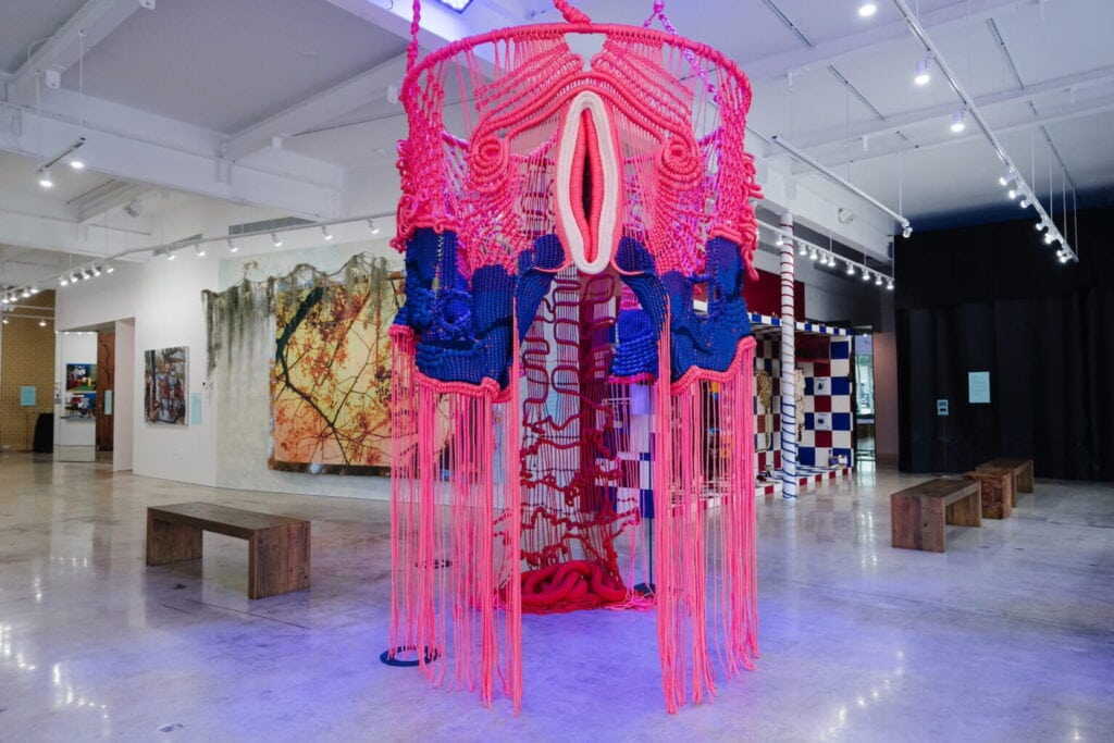 Interior shot of a variety of installations at Green Space Miami