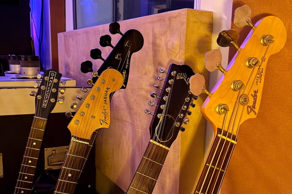 Closeup shot of guitar necks