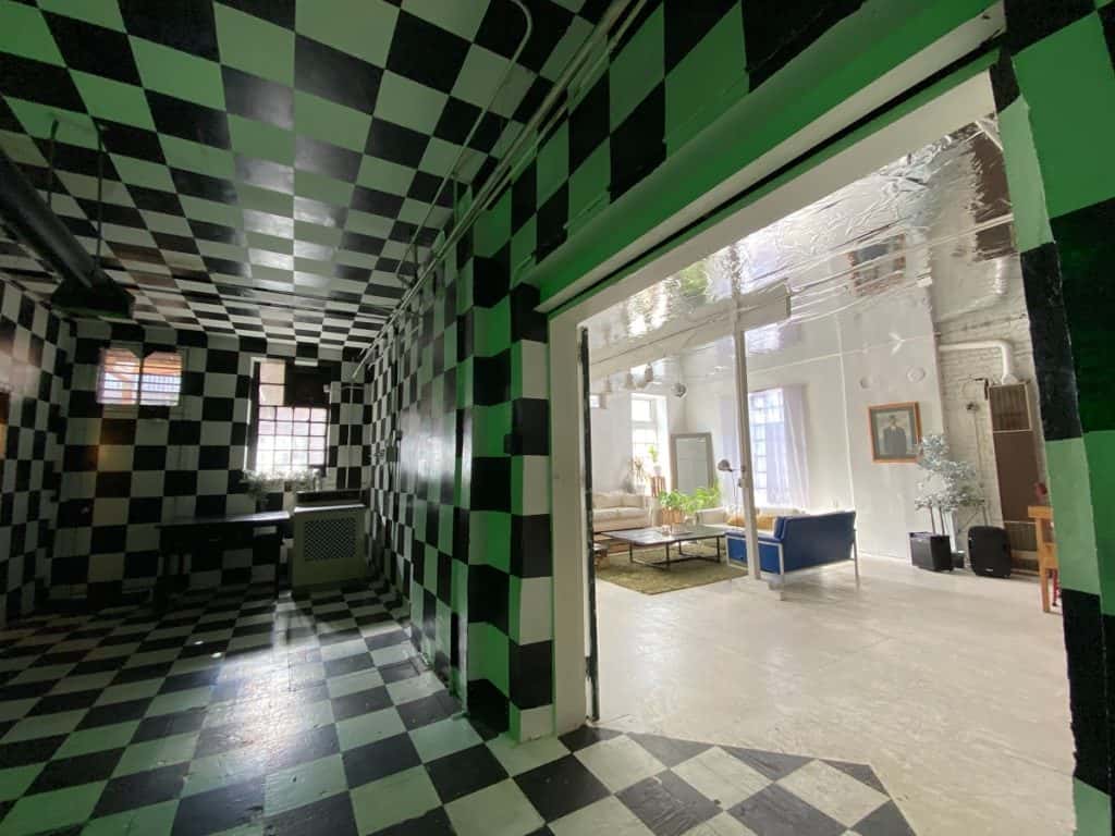 huge multi-set warehouse loft with immersive checkerboard room - kip studios chicago rental