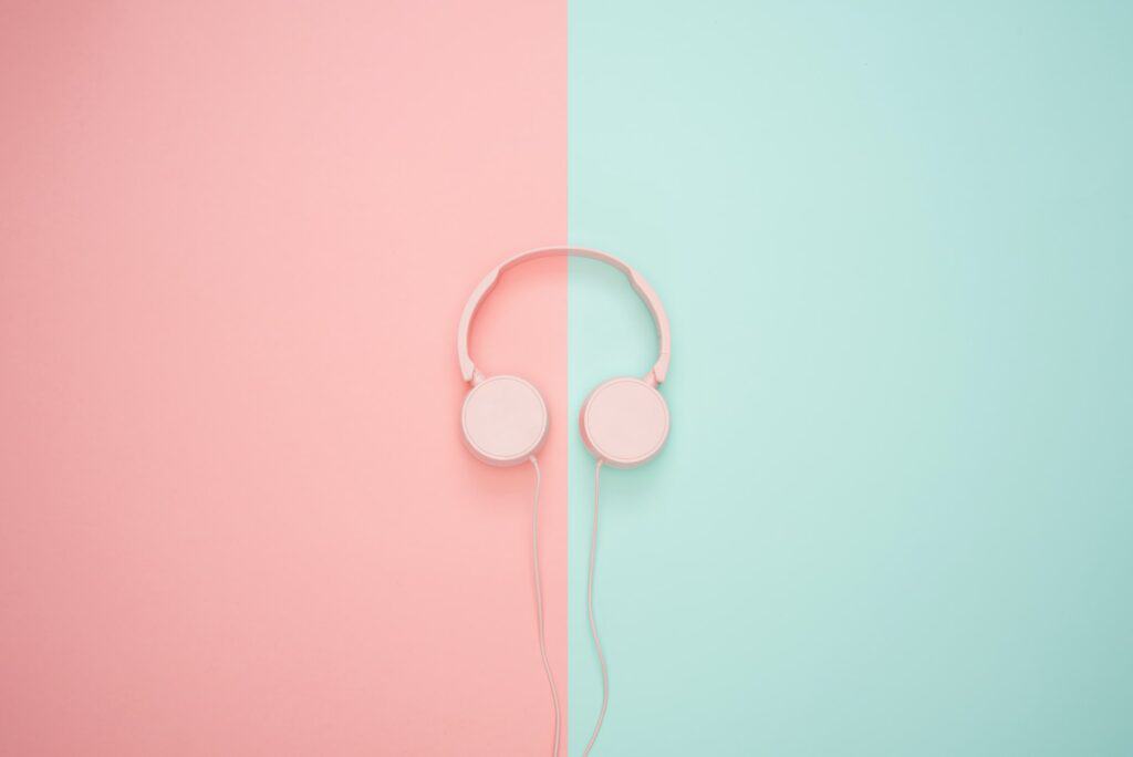 headphones on pastel background