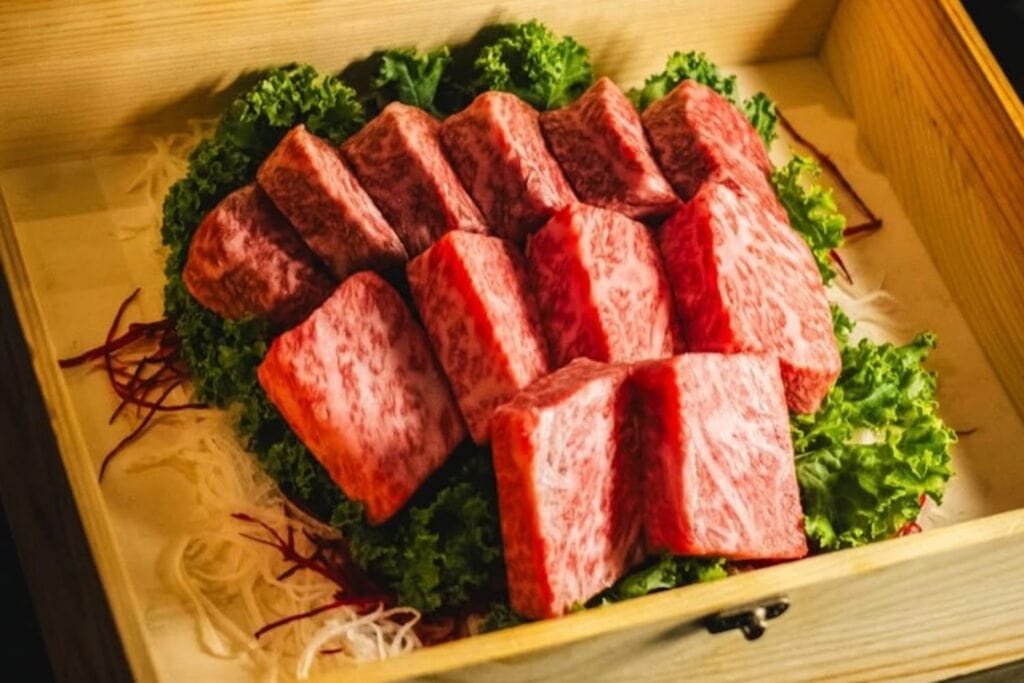 Close up shot of a signature dish at Jo'Seon Wagyu Omakase