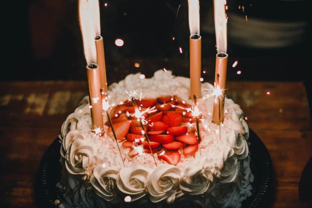 birthday cake with sparklers