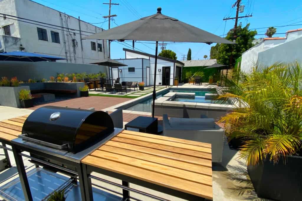 los angeles backyard with a barbecue grill and pool