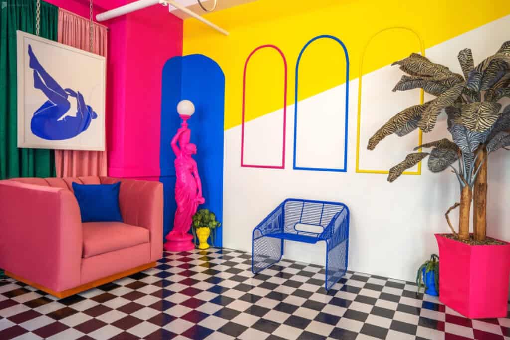 a colorful 60s pop art studio