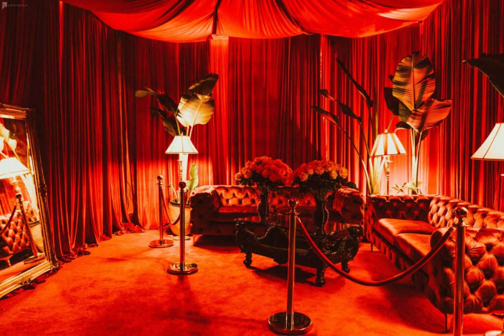 a ruby red romantic event space