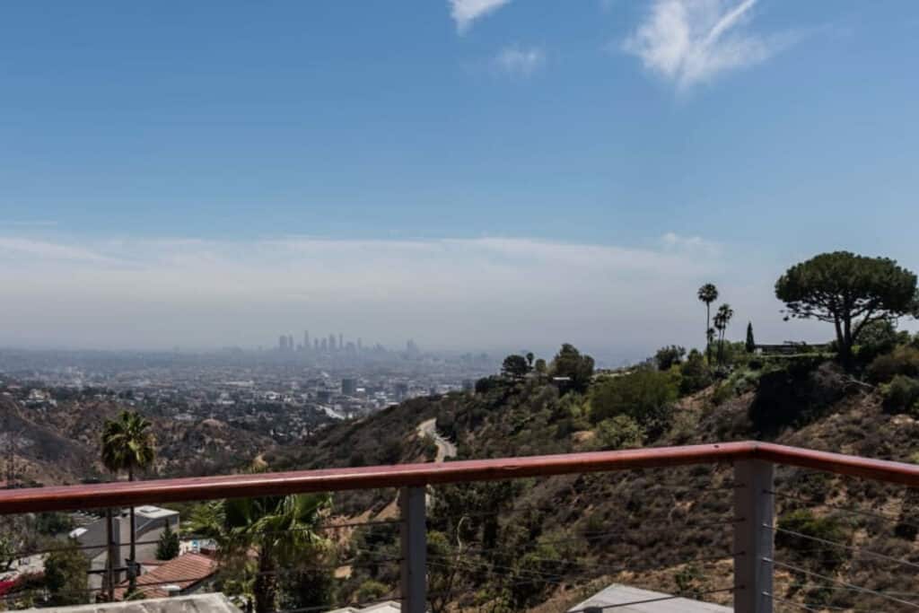 rooftop deck in hollywood with DTLA views