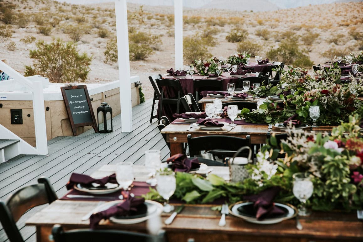 Luxury wedding reception details arranged inside a Las Vegas venue