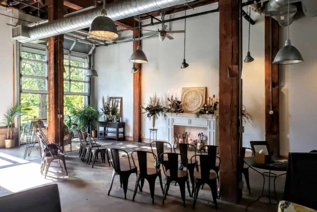 a vintage studio with dining table