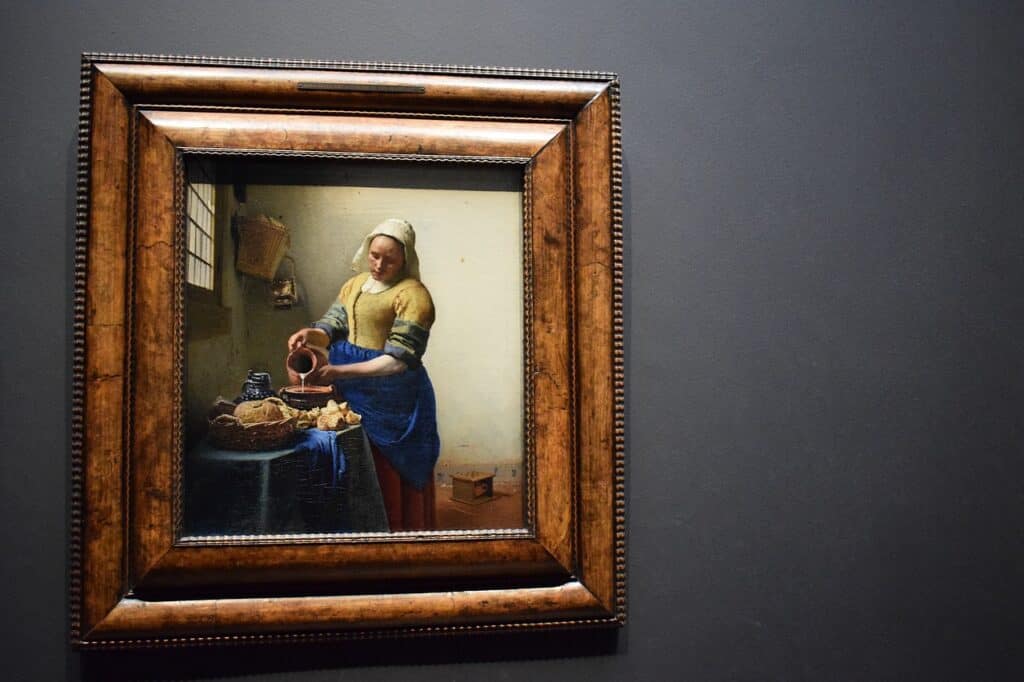 vermeer painting framed in gallery