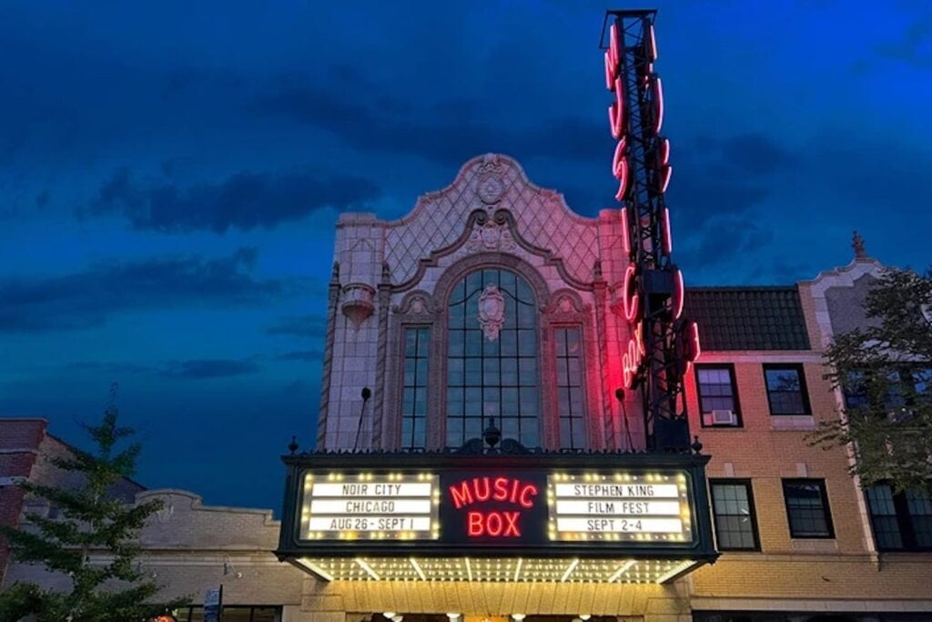 Exterior shot of the Music Box Theater marquee