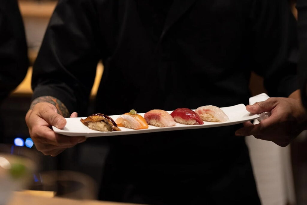 Close up shot of a plate of sushi at Namo in Dallas