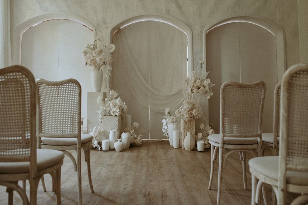 Neutral tones set the vibe for an intimate wedding