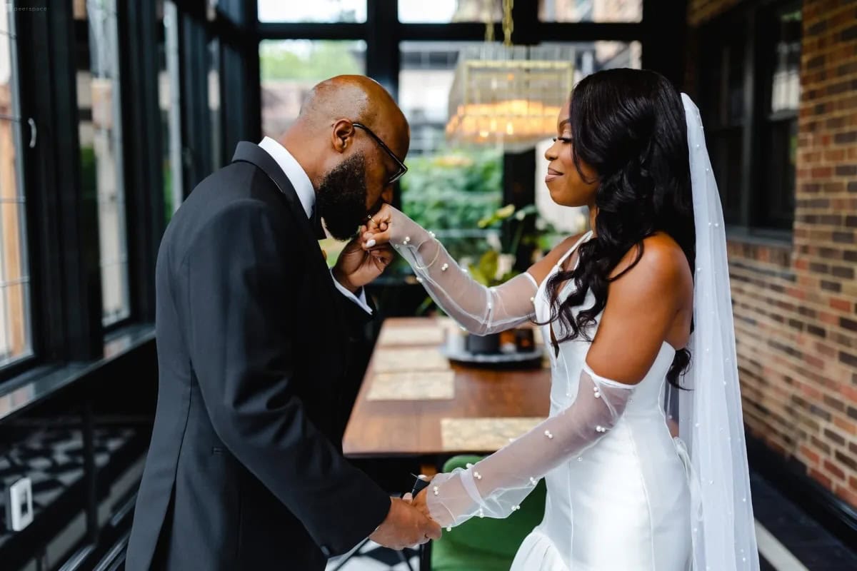 Grand Houston ballroom set for a large Nigerian wedding celebration