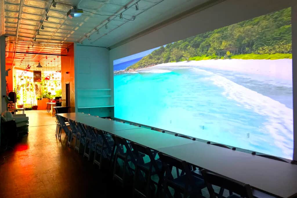 Airbnb For Birthday Parties in NYC with a large projection screen