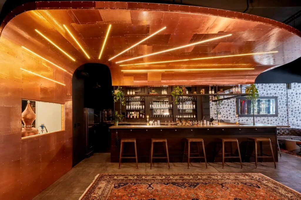 a copper and wood bar venue rental