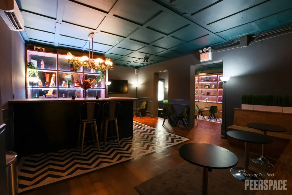 a speakeasy in brooklyn with a bar