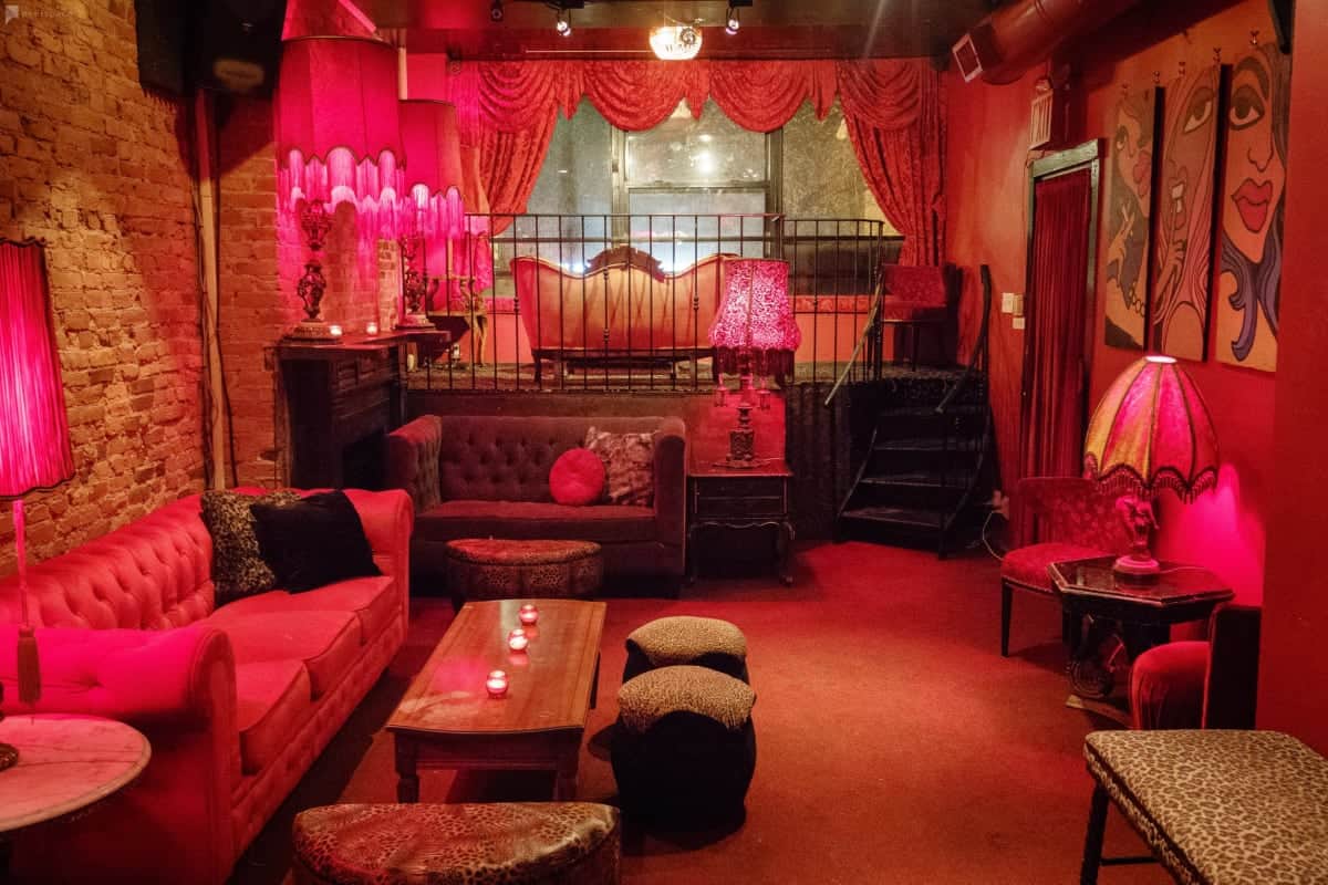 Red lit, bordello-style bar/lounge