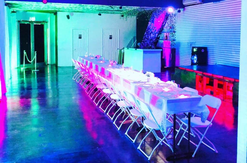 a dreamy neon event space in brooklyn