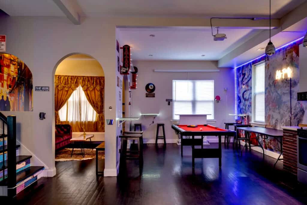 game room and lounge in bushwick