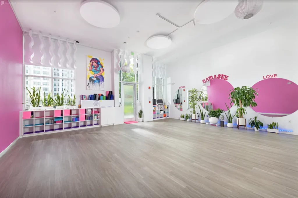 Chic Sunlight Yoga Studio in a Barbie-Pink Theme Style Interior