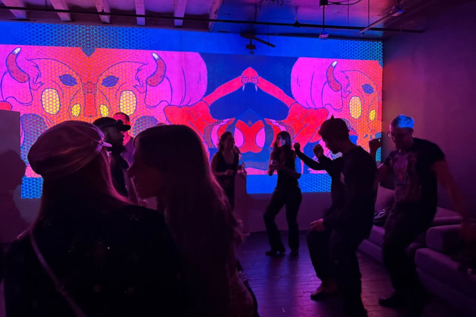 Immersive digital art installation at a creative Boston event space