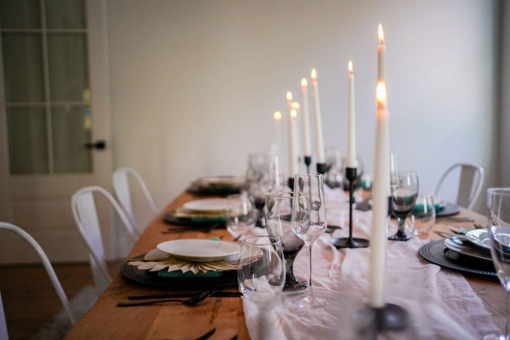 Tablescape designed by Chicago party planner with candles
