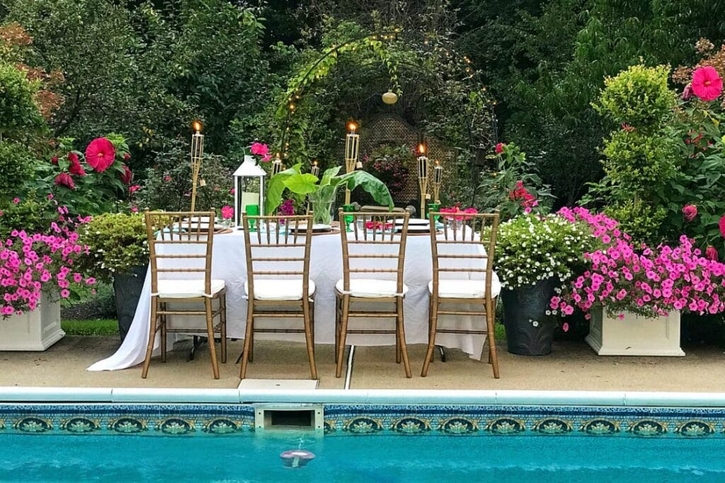 Luxurious outdoor garden dining setup by party planners in Dallas
