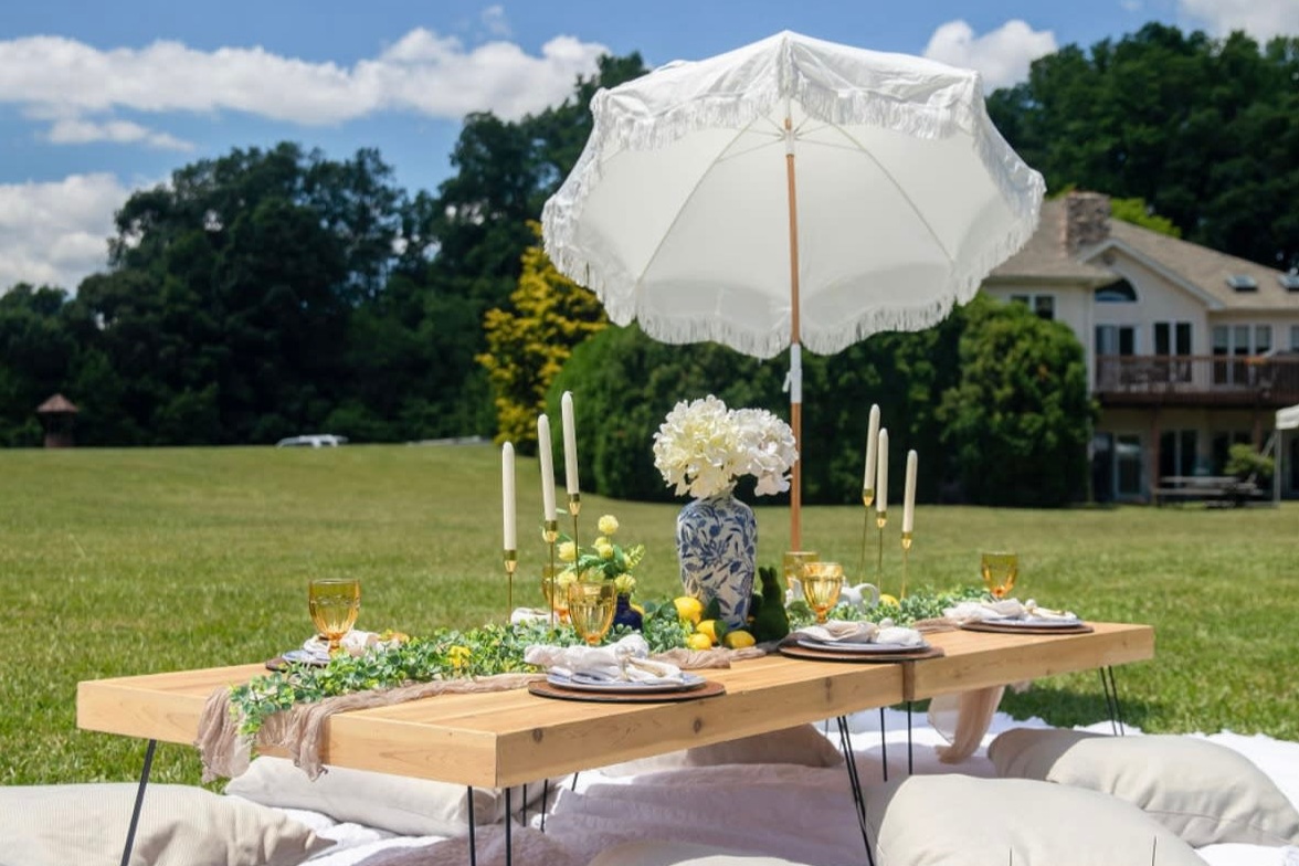 Coastal Delaware party setup styled for an outdoor celebration