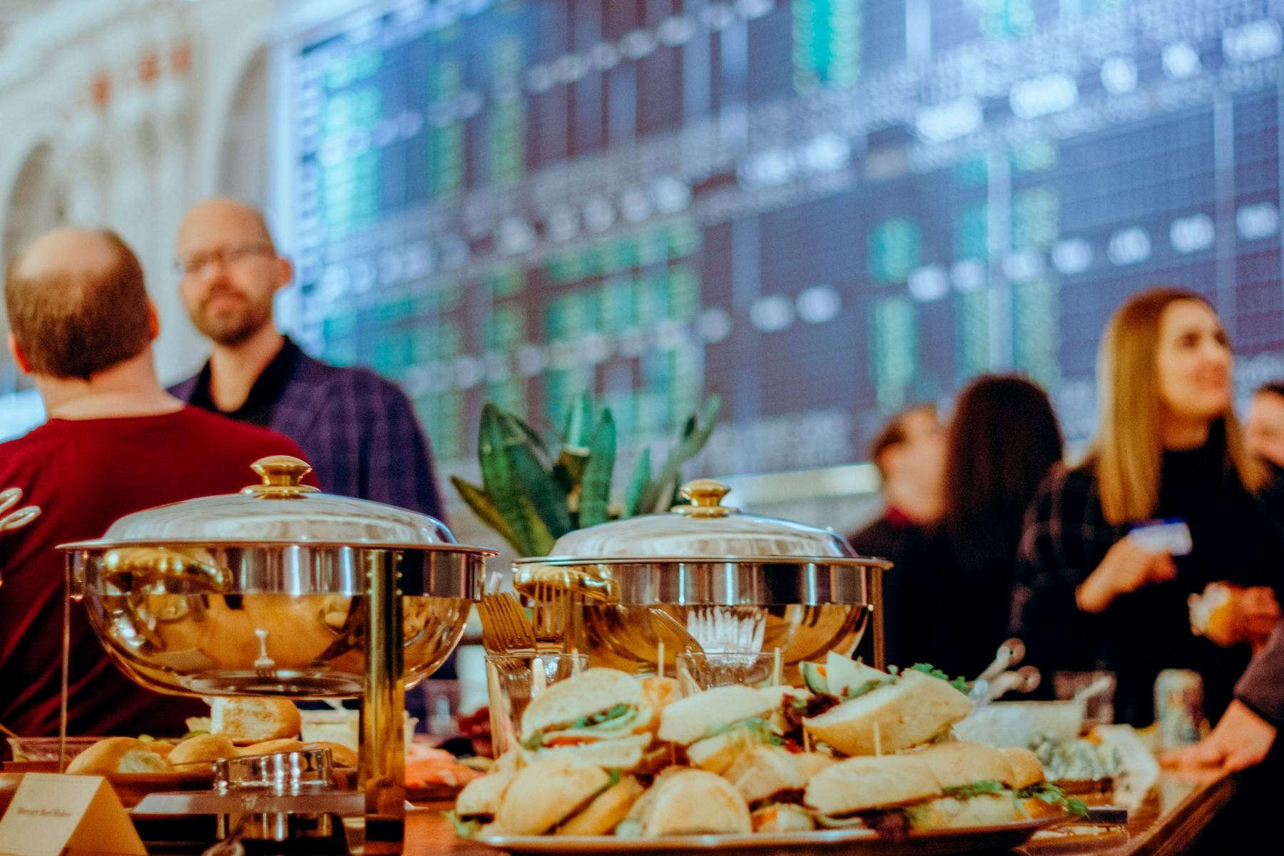 Detroit party planner catering buffet with chafing dishes and sandwiches