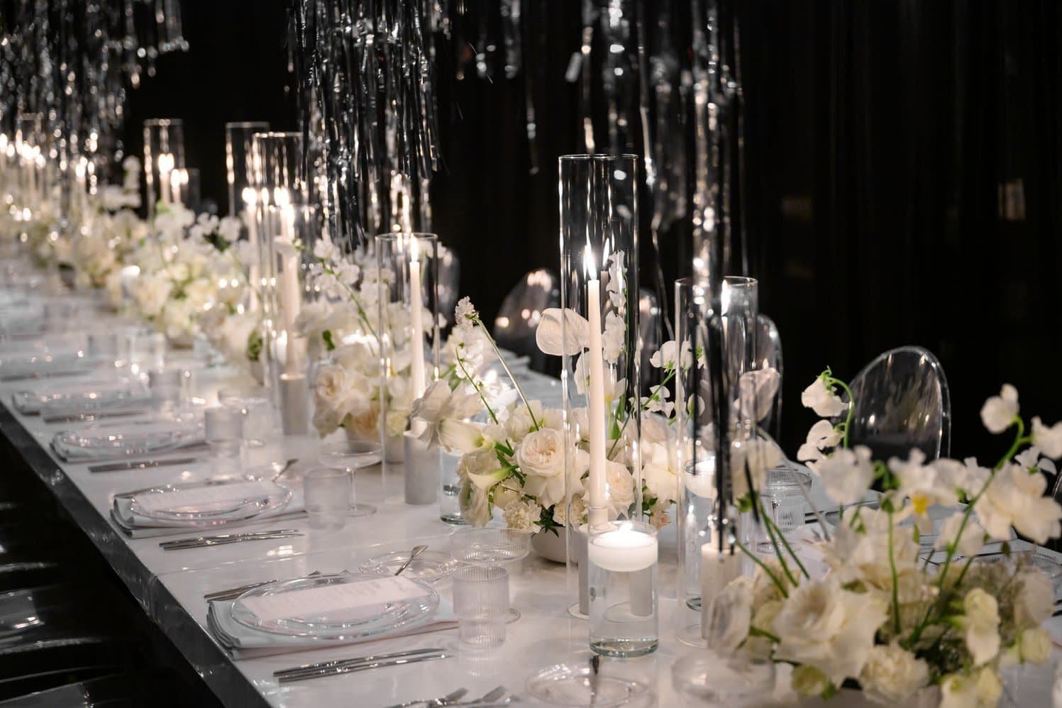 Elegant formal tablescape with candles and floral design for Maryland party