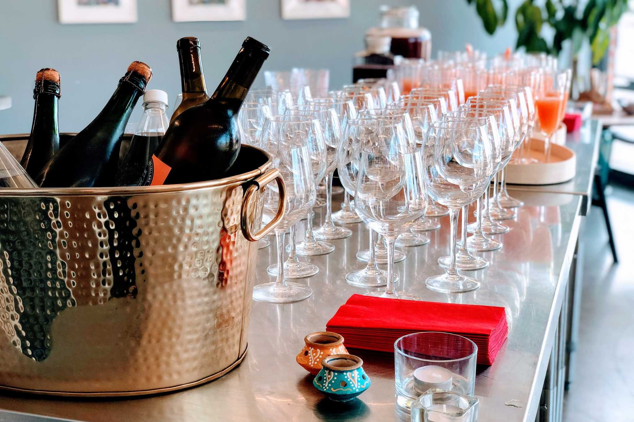 Staged wine glassware and beverage service for a Milwaukee party event