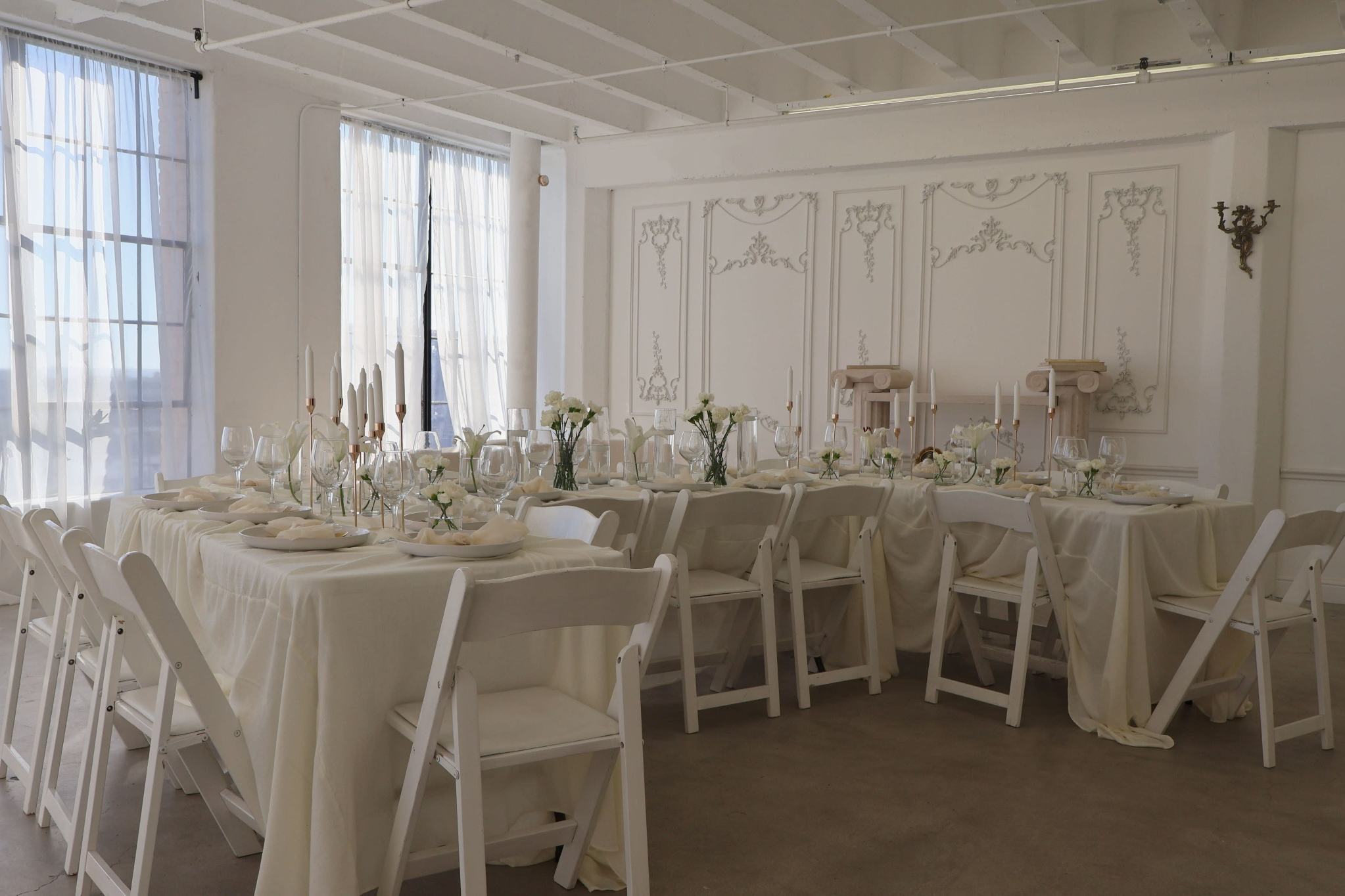 Sophisticated white banquet design by high-end party planners in New Jersey