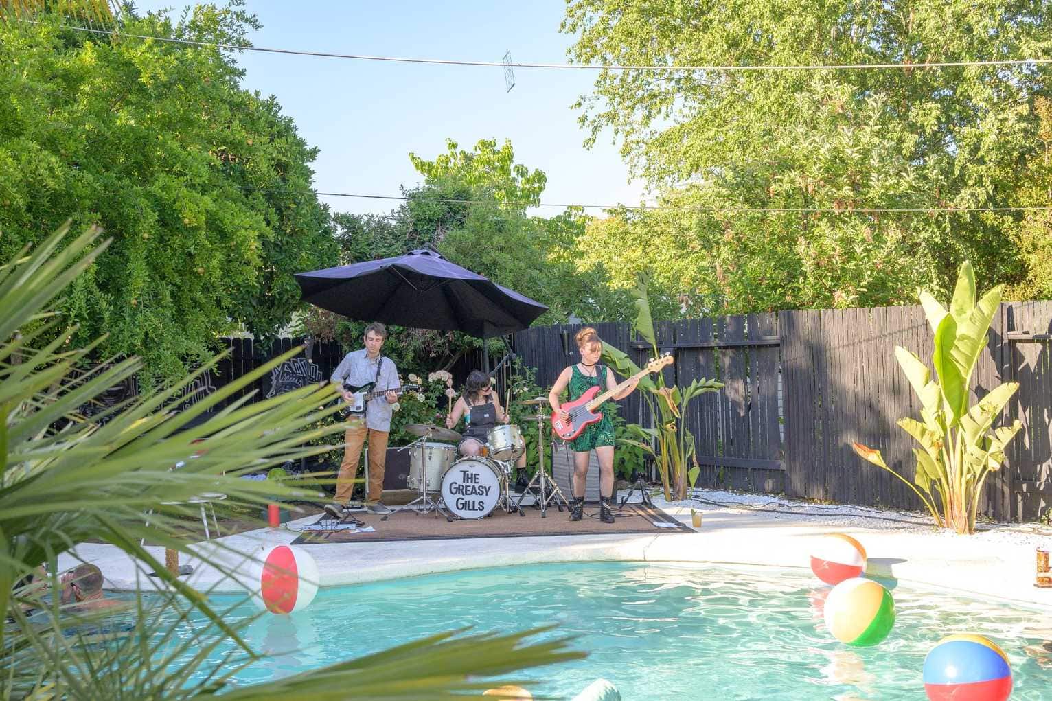 Backyard poolside party with live band in Sacramento