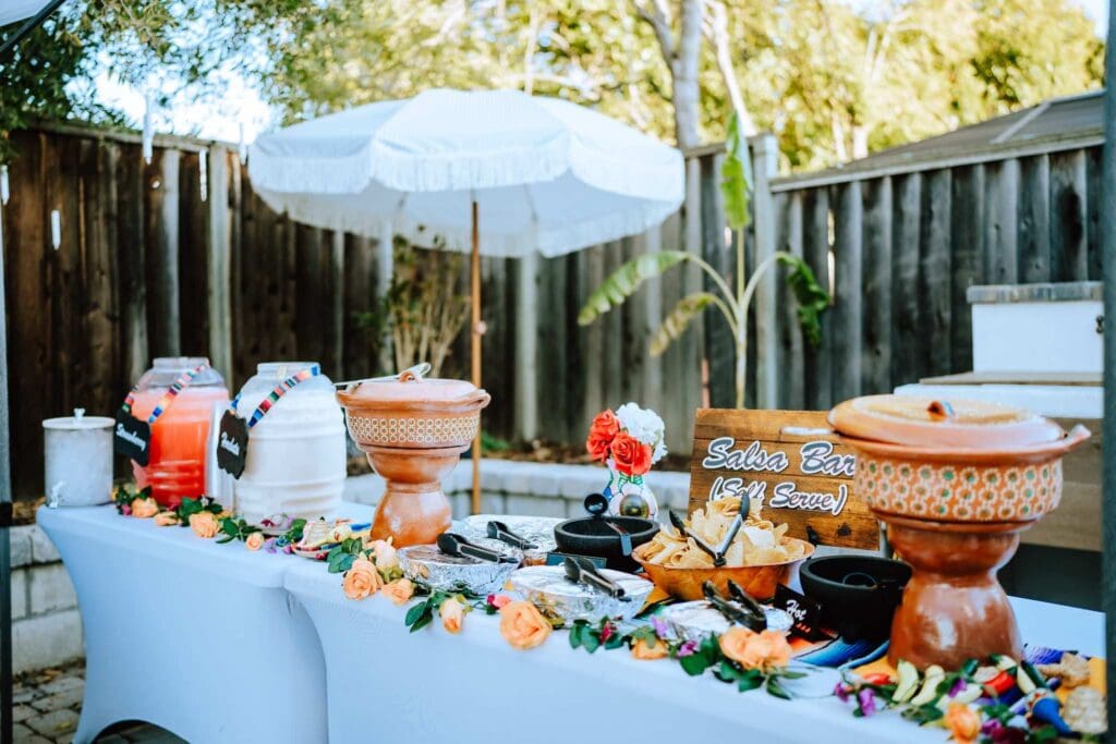 Outdoor table setup with good at party set up by San Antonio party planner