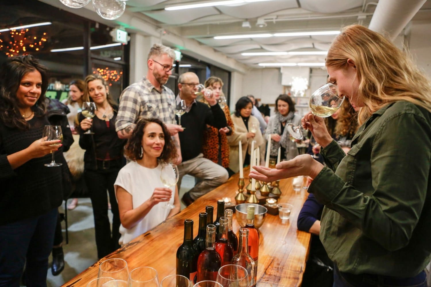 San Francisco wine tasting party with guests sampling drinks