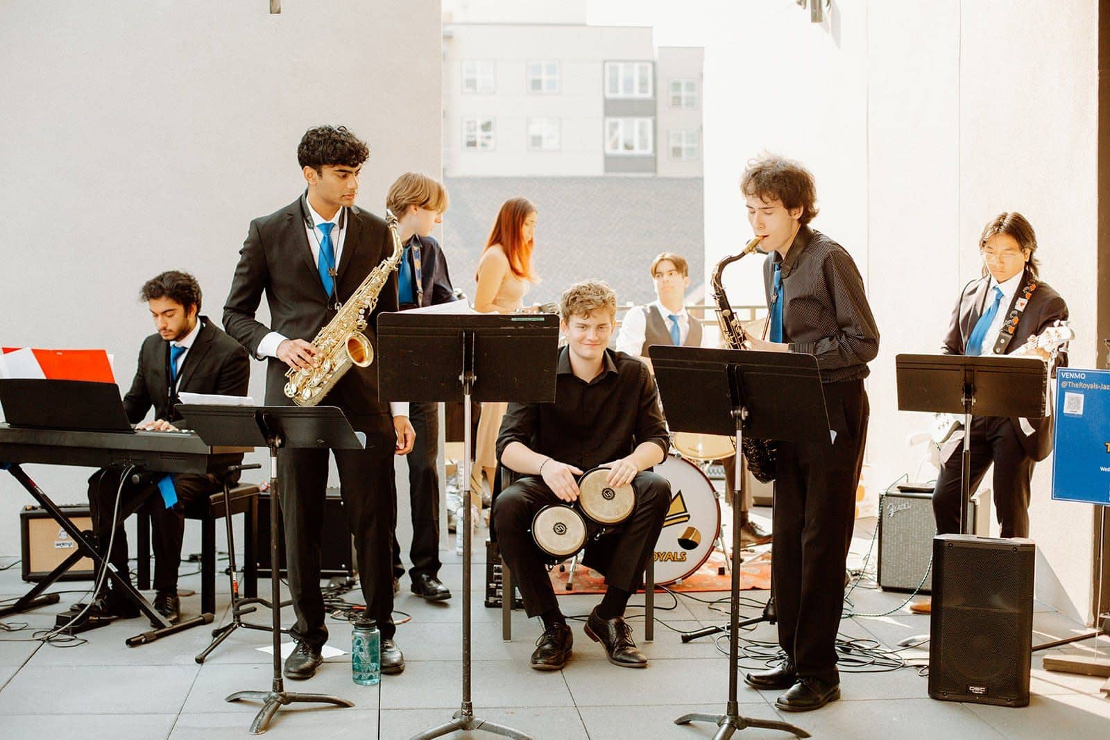 Young jazz ensemble performing on stage at a Seattle event