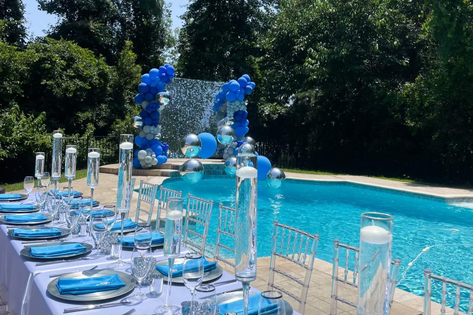 Outdoor party space set for an event in The Woodlands