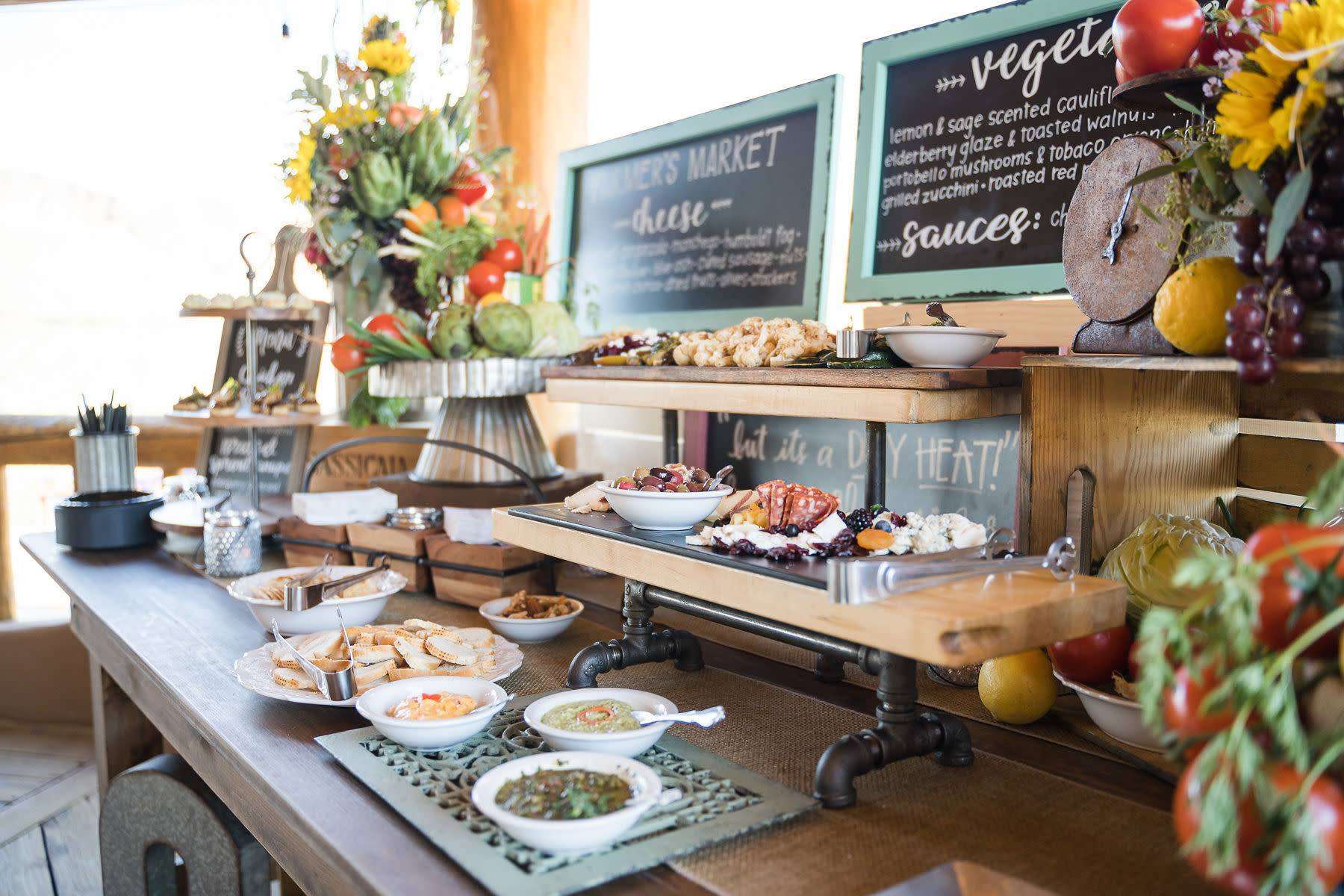 Styled farmers market food display for Tucson party planning