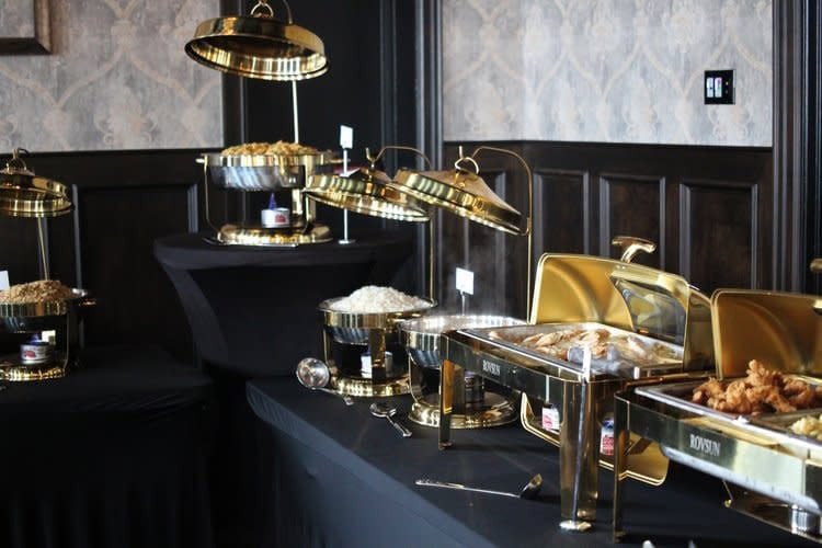 Upscale catering buffet setup for a Tulsa party planning event