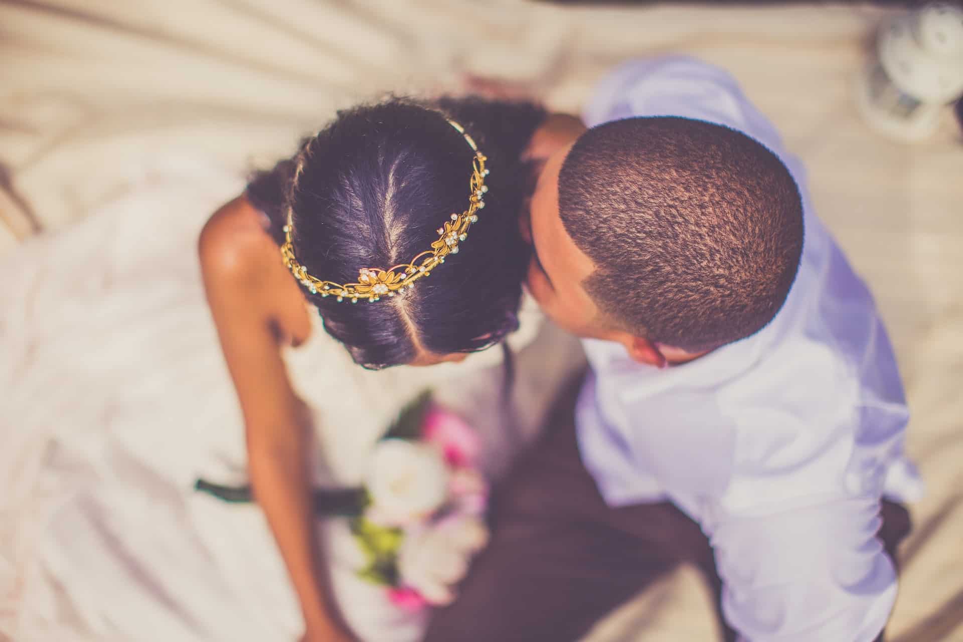 bride and groom aerial shot