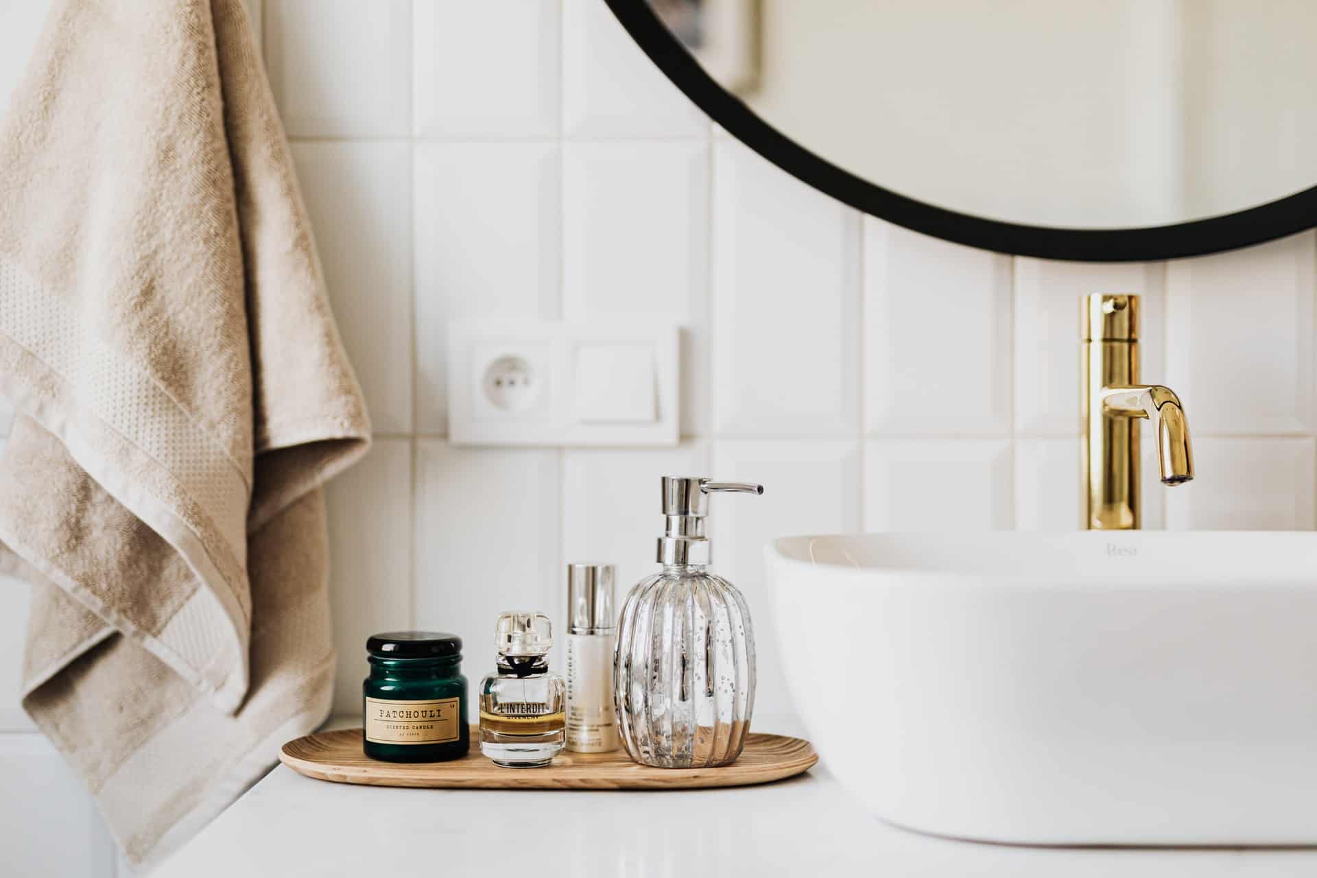 bathroom products next to sink