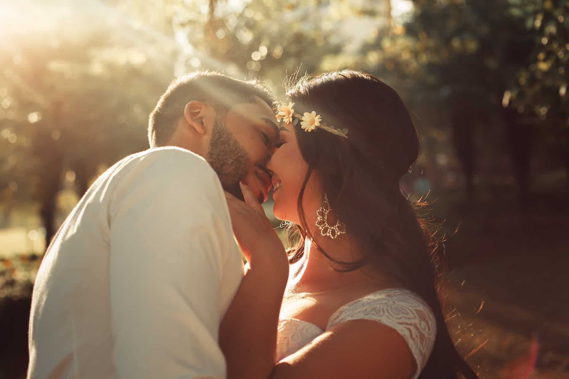 bride and groom kissing
