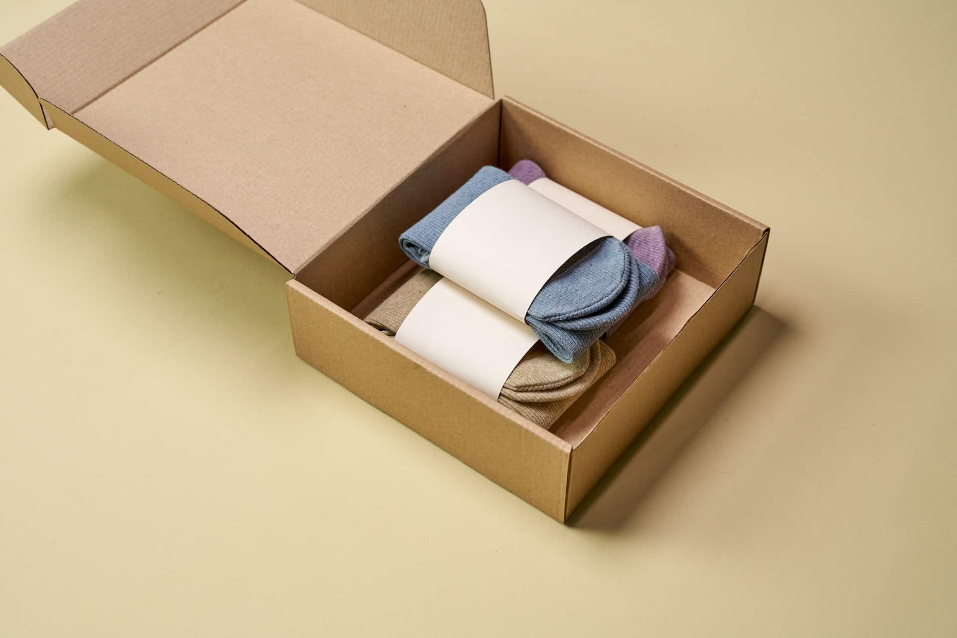 product shot of socks wrapped in a box