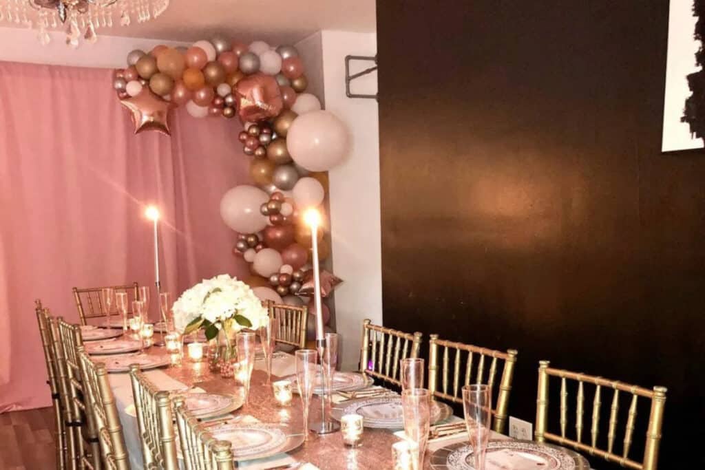 This luxe birthday party design has a classy 70s theme design with