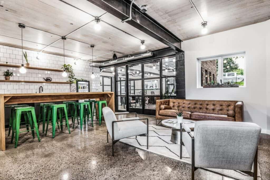 event space with a bar and lounge seating