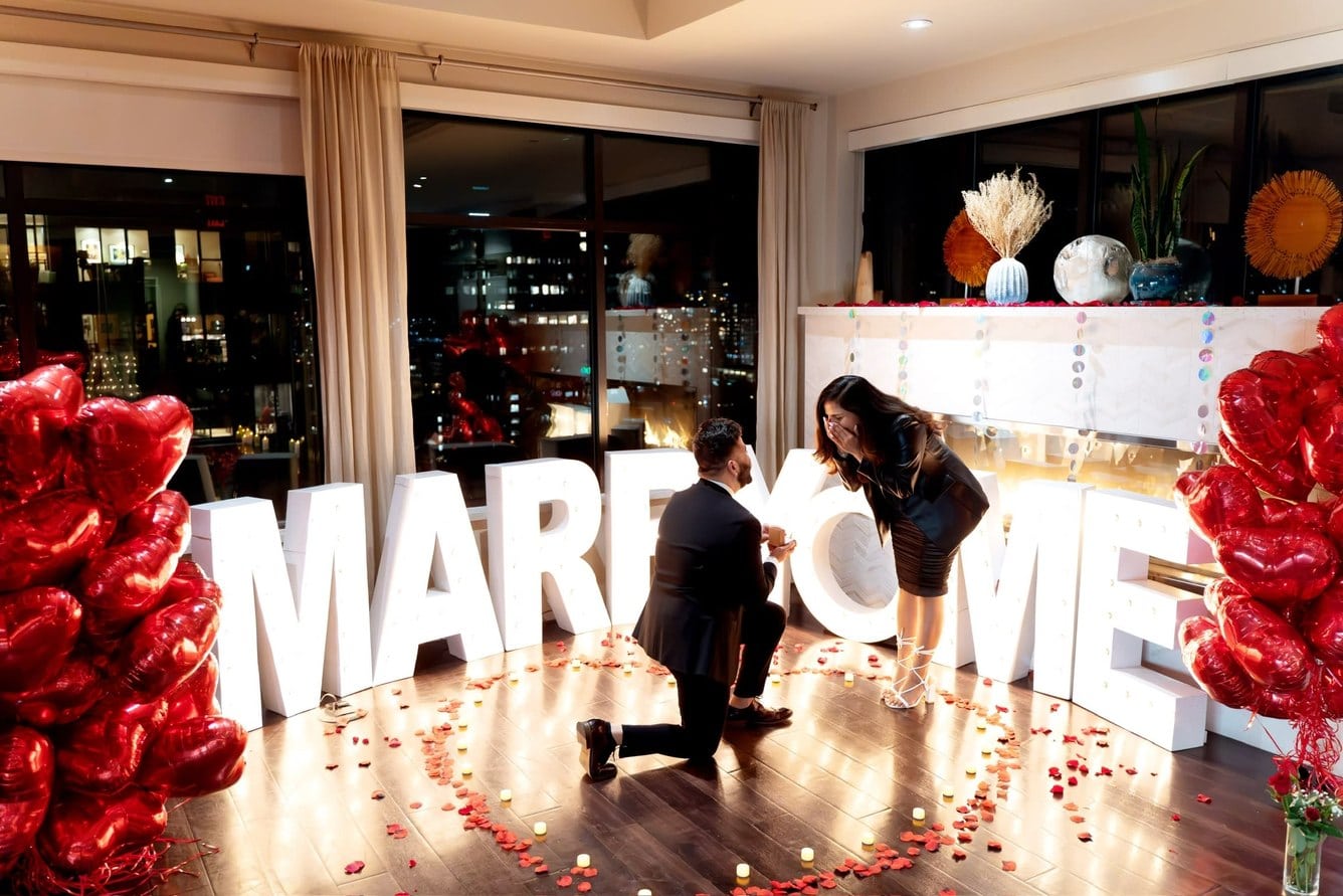 Elegant proposal planning details arranged for a Dallas engagement celebration